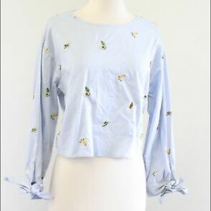 Zara Avocado Banana Papaya open back blouse shirt